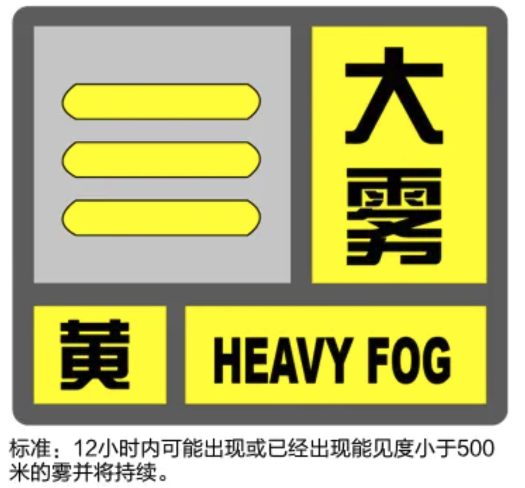 上海发布大雾黄色预警，预计今天上午以前将出现能见度小于500米的雾