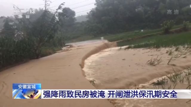 央视新闻客户端|安徽宣城强降雨致民房被淹 开闸泄洪保汛期安全