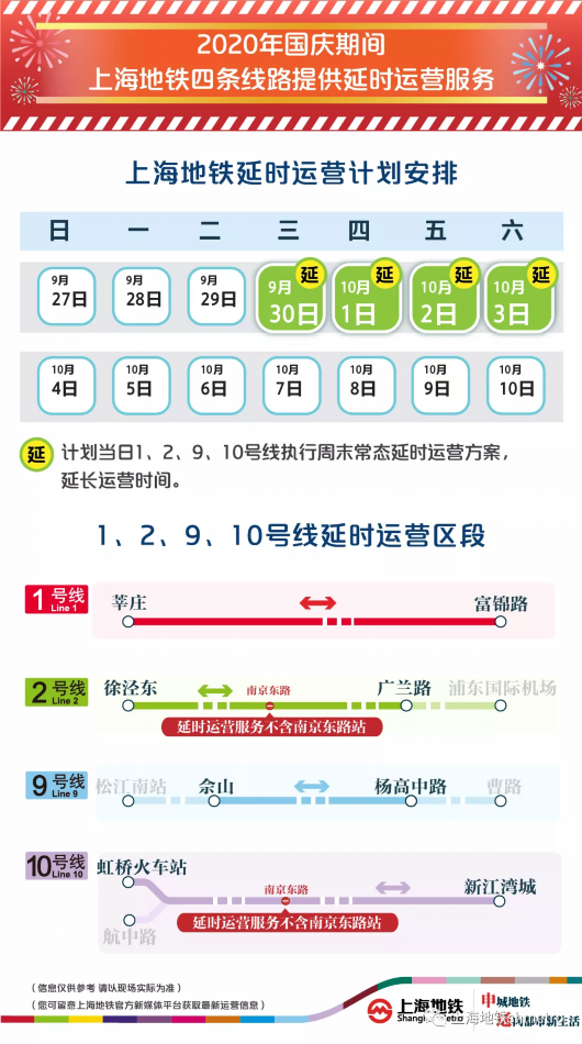 上海宝山|国庆长假期间，上海这4条地铁线连续4天延时运营