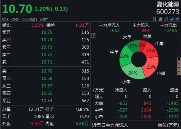 Wind|?涉嫌操纵证券市场 嘉化能源实控人被取保候审