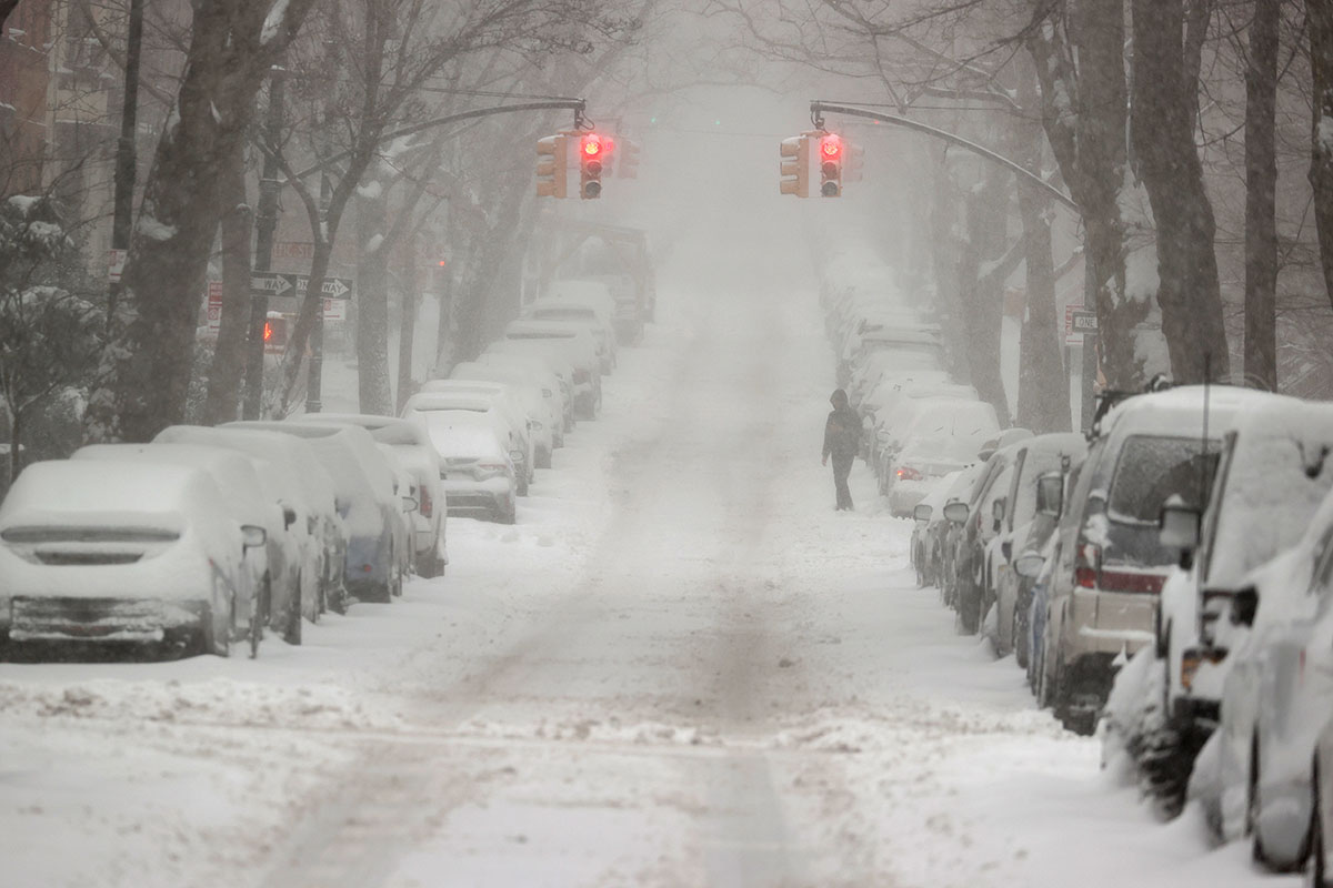 美国纽约迎来降雪 时报广场被白色覆盖