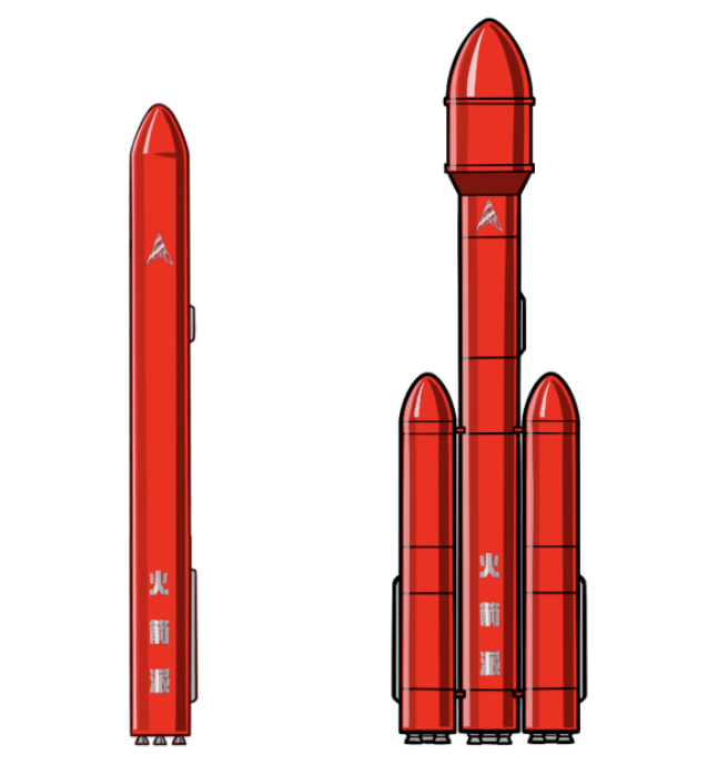 达尔文一号和中型液体运载火箭示意图