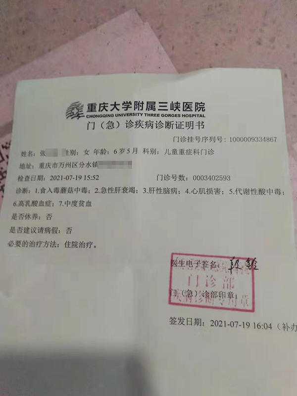 重庆祖孙3人食用野蘑菇中毒:奶奶去世,爷爷孙女仍在icu