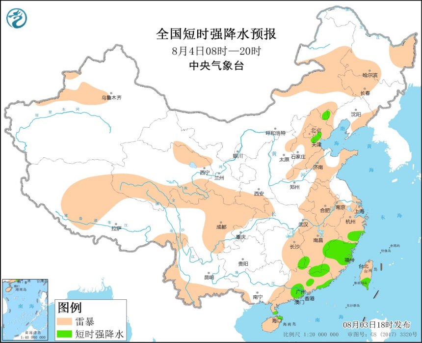 强对流天气预报 08月03日18时