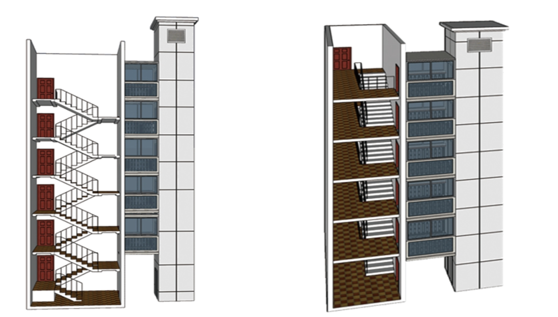 有的小区在探索电梯立面优化方式,将电梯厅窗户改为落地窗,让电梯立面