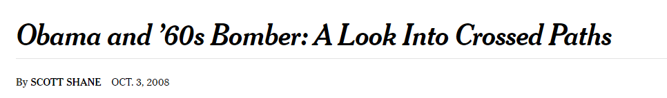 《纽约时报》2008年10月报道标题：“奥巴马和60年代的爆炸者：解读交叉的道路”