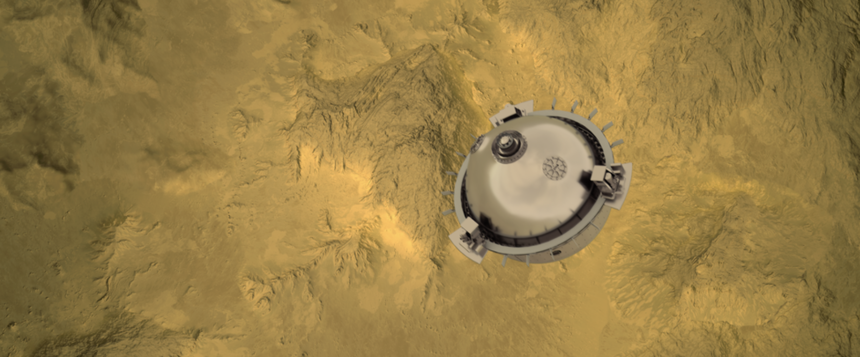 “达芬奇+”将发射直径1米的探测器，在金星表面的高温高压下探索大气层。在最后的自由落体下降过程中（如图所示），探测器将捕捉金星图像和化学测量数据。