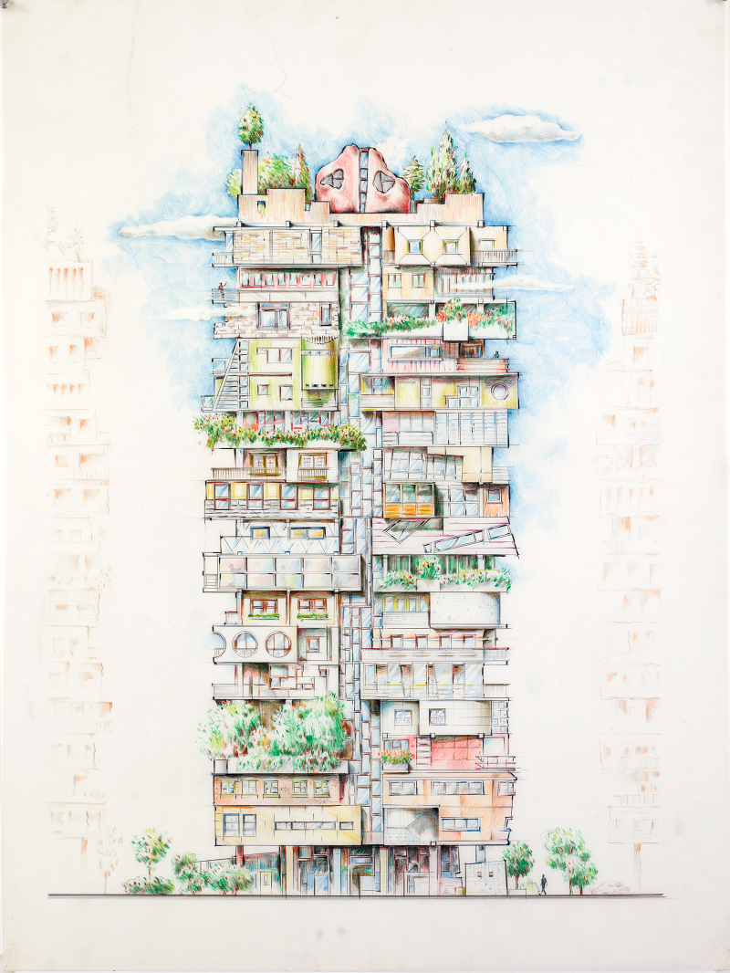 多元论建筑手稿  聚酯薄膜上印度墨水 1987-1988