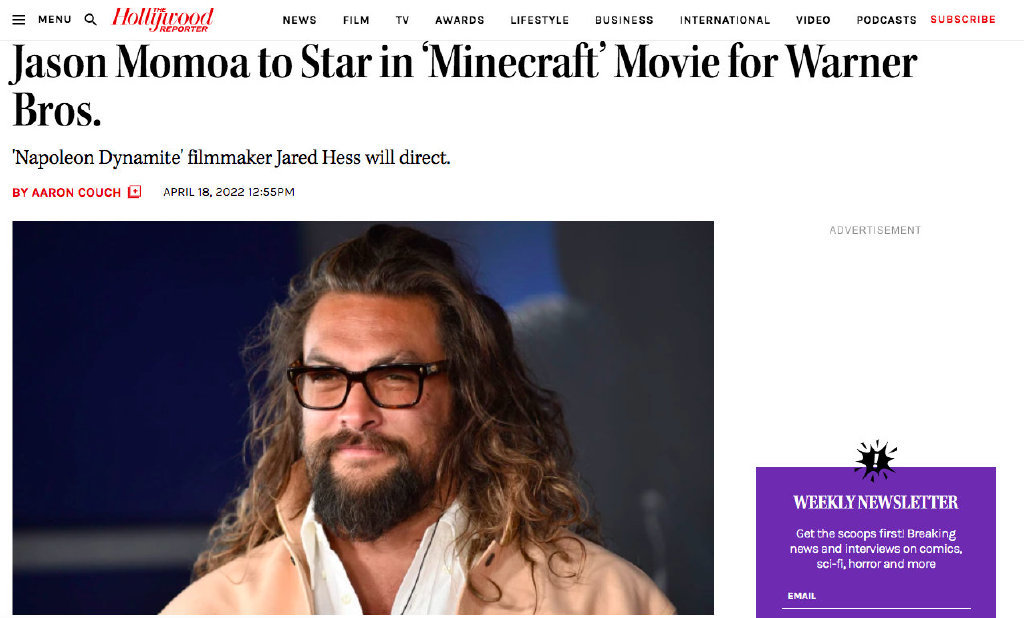 杰森·莫玛有望加盟电影《我的世界》 将为男主角配音