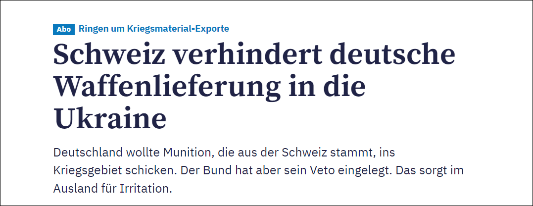 德国提议向乌克兰“二次出口”瑞士弹药，遭瑞士否决