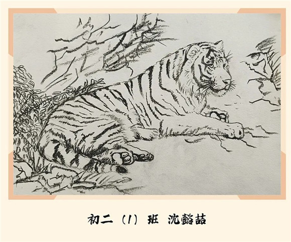 猛虎出山似蛟龍中國畫白描作品是以單純的線條勾勒作為造型手段,區別