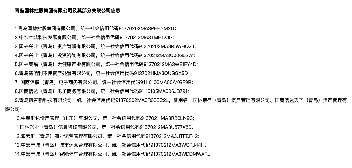青岛市防范和处置非法集资工作领导小组办公室公布的“国林系”公司。来源:青岛市地方金融监管局官网