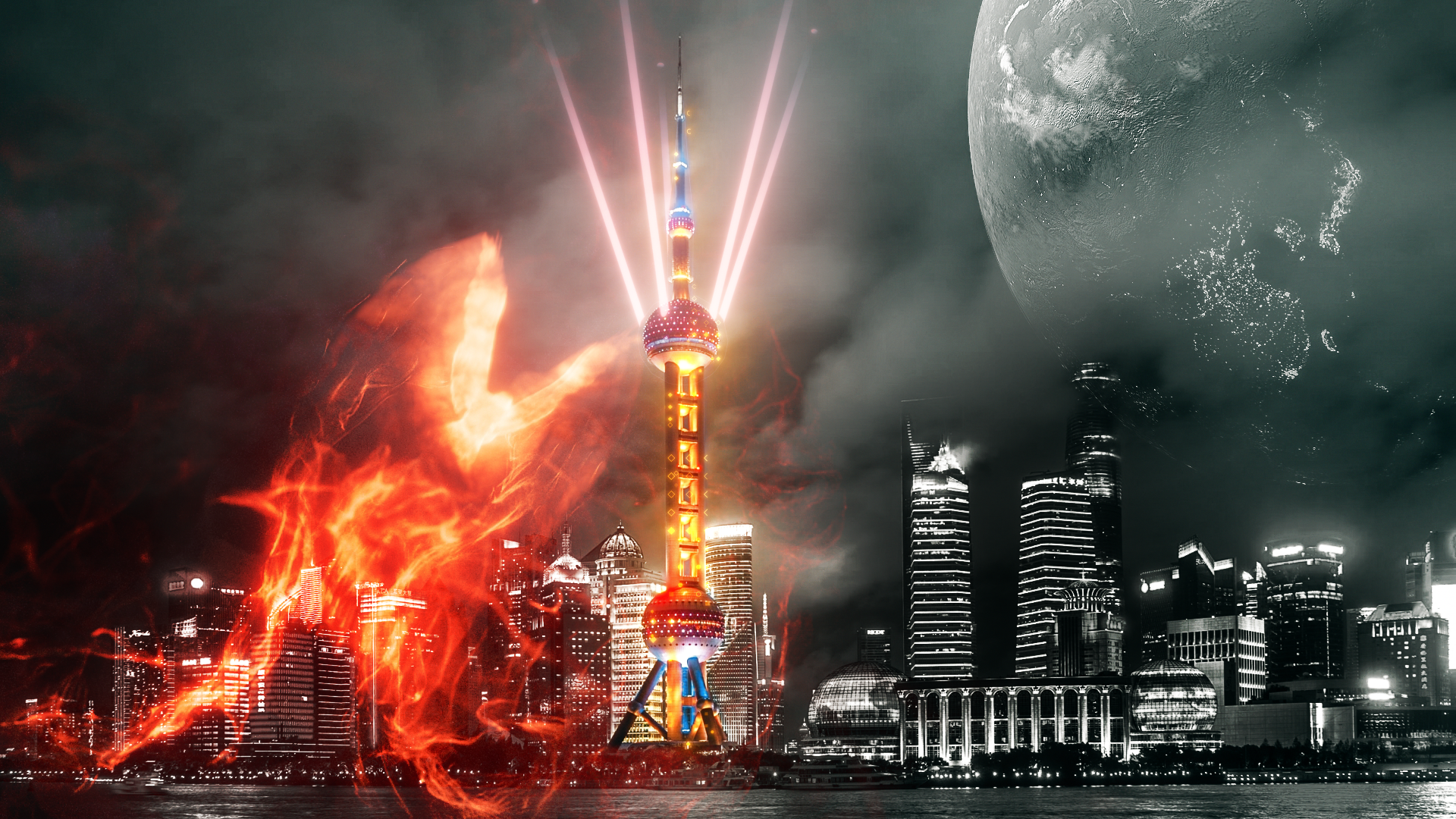 造梦航天月，东方明珠上空上演酷炫航天AR灯光秀