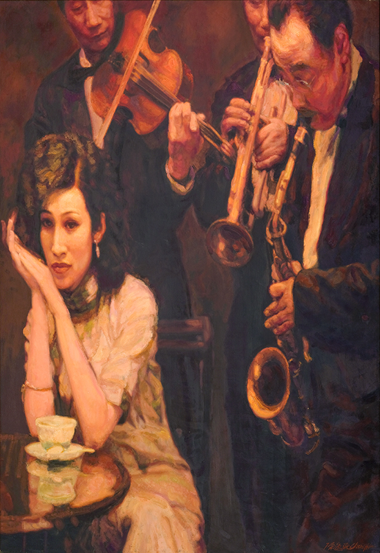 陈逸飞《上海滩》，1998年作，179x121.2cm，布面油彩
