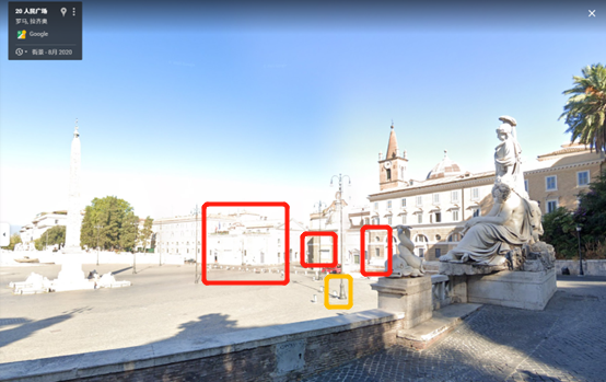 谷歌地图街景中收录的人民广场以及达芬奇博物馆。