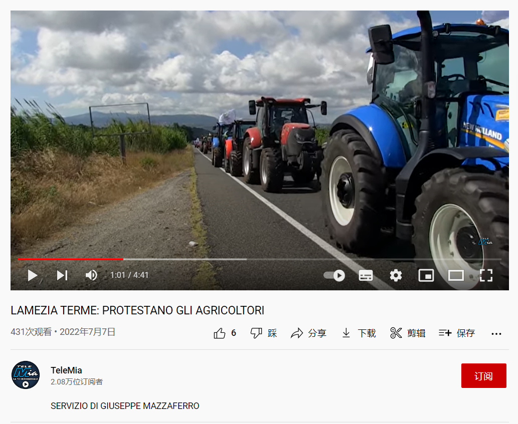 拉美齐亚泰尔梅农民游行视频截图。