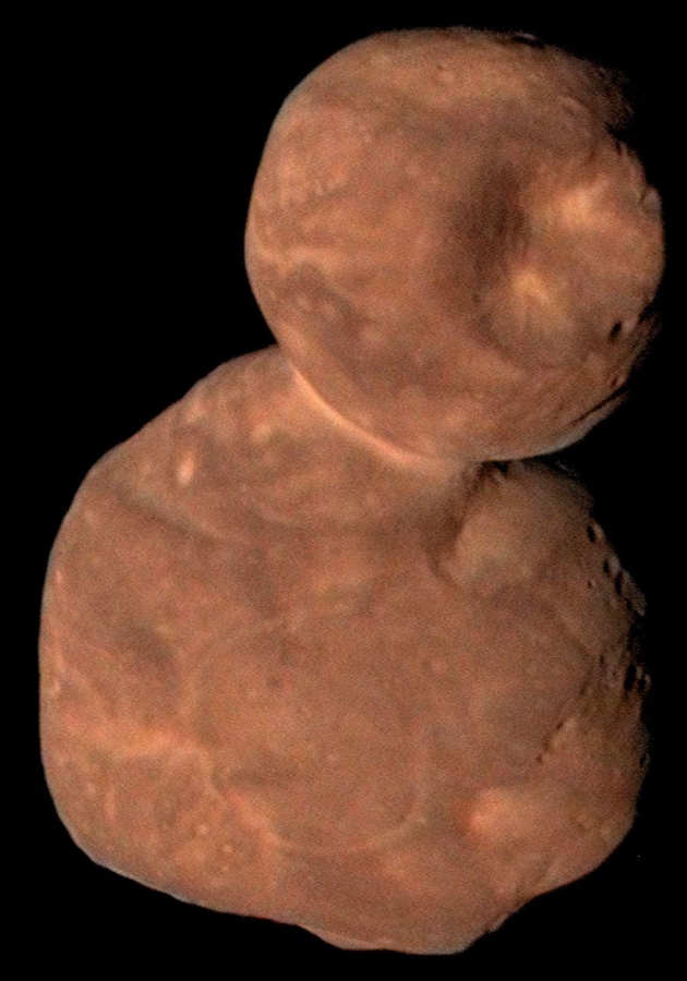 “新视野”号传回数据生成的柯伊伯带天体2014 MU69的合成图像 图/NASA