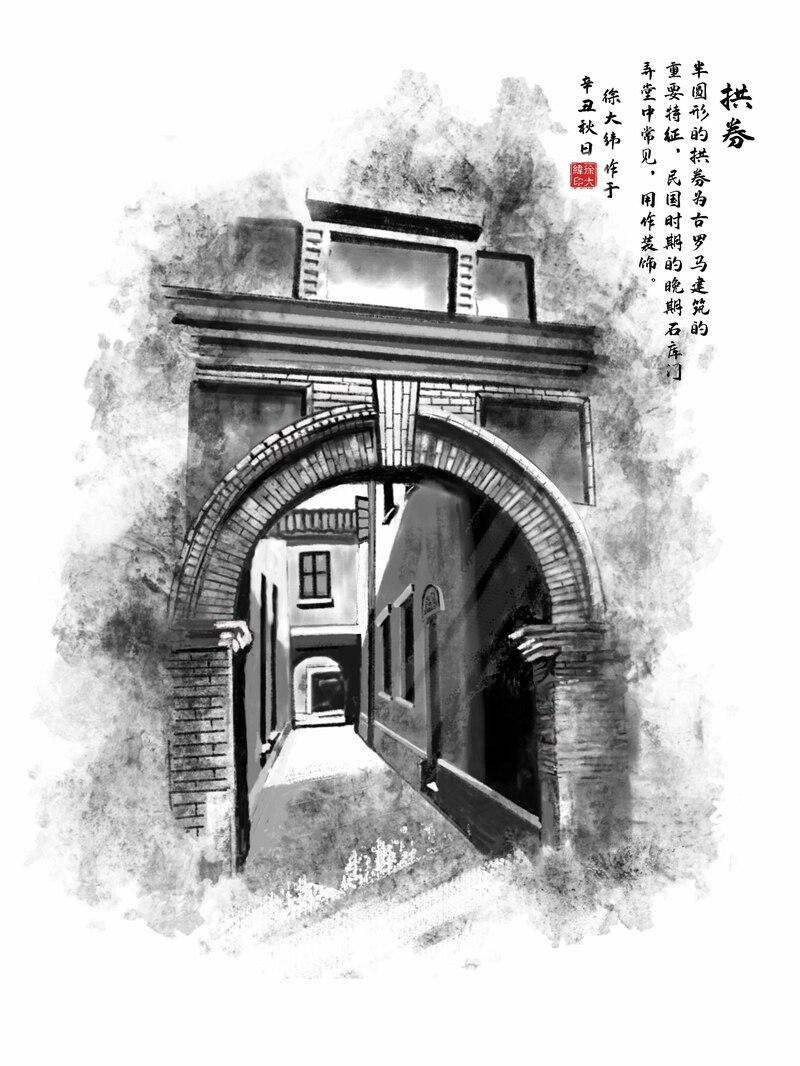 石库门手绘明代,上海有了绞圈房,清末上海老城厢诞生了早期石库门建筑