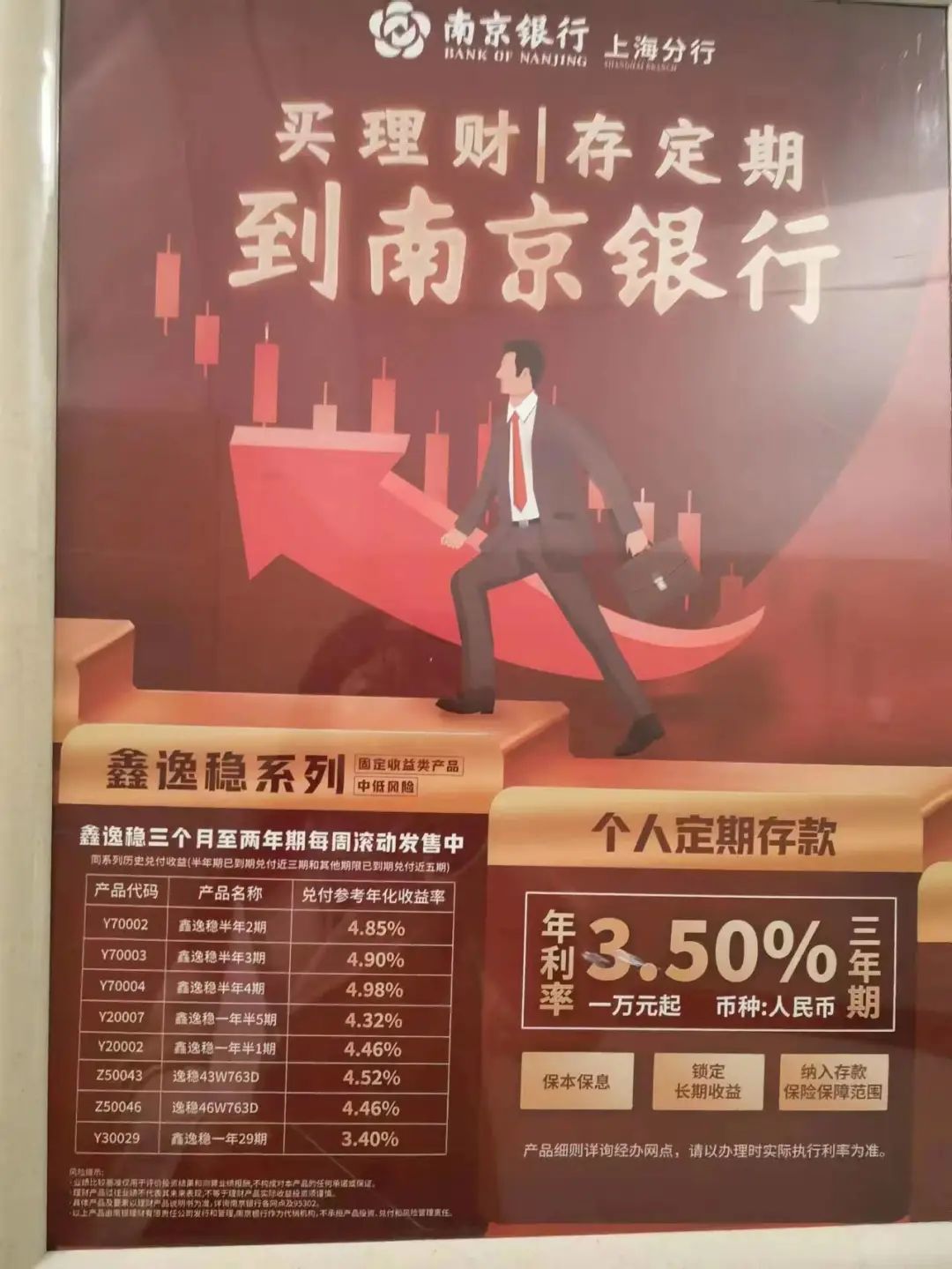 三年3.5%的存款产品，但就在这两天，同款产品的起存点就跳升到了三十万。△南京银行此前个人定期存款利