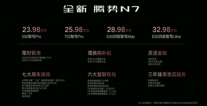 全新腾势N7正式上市,售价23.98-32.98万元