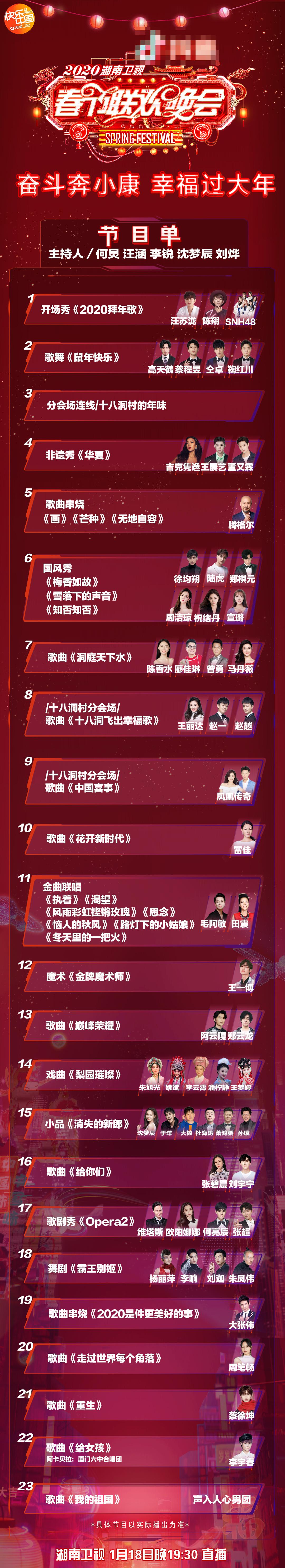 湖南卫视春晚节目单：王一博玩魔术腾格尔唱神曲