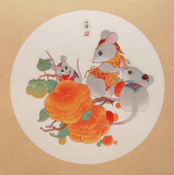 适逢十二生肖首开之年,画家吕十锁创作了一组"玉鼠迎春"系列作品,画出